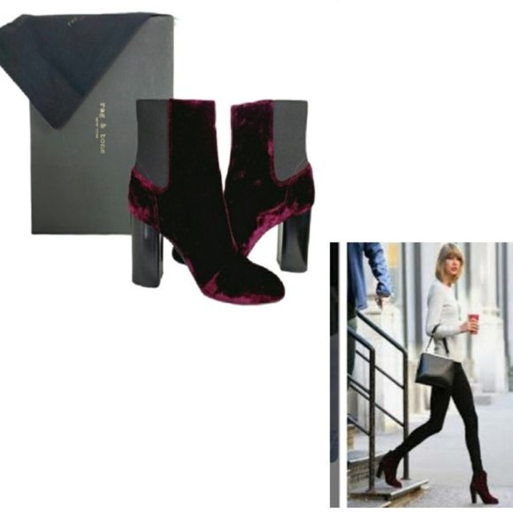 Rag AND BONE AGNES RED VELVET CHELSEA BOOT NEW - Picture 2 of 16